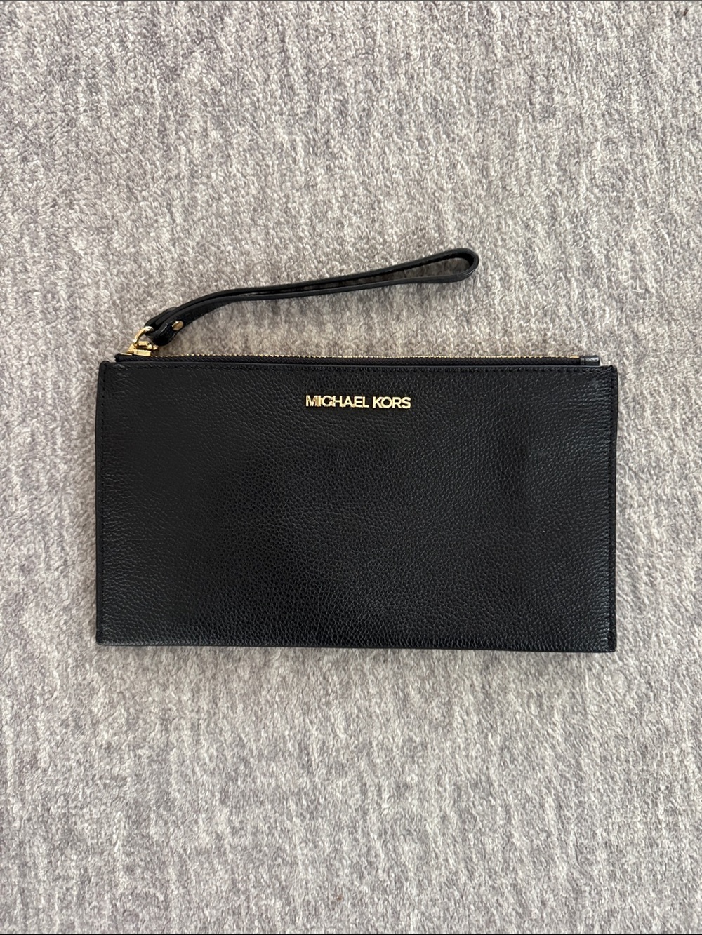 Michael Kors Black Pebbled Leather Wristlet with Gold Logo